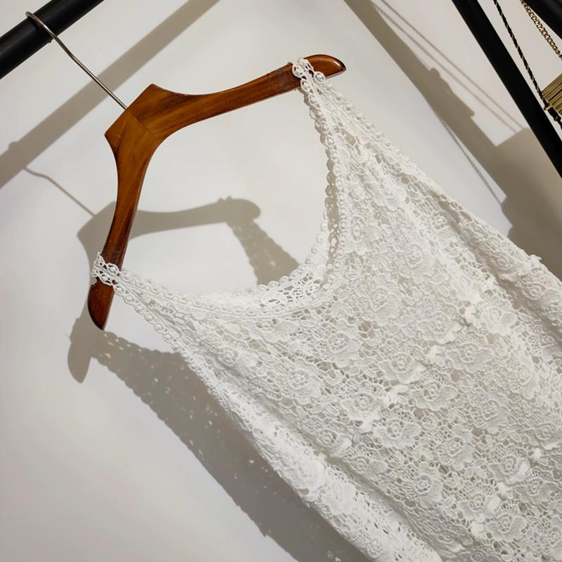 Dimanaf 2025 New Dress Women Knitting Lace Sleeveless Vest O-Neck Hollow Summer Style Loose Basic