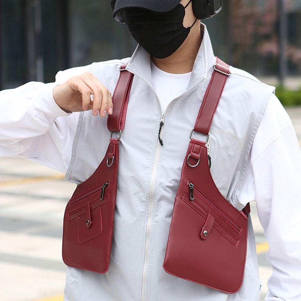 Borsa a Gilet in PU Pelle Spallacci Regolabili Cinturino Sottobraccio Tasca Portafoglio Viaggio Tempo Libero