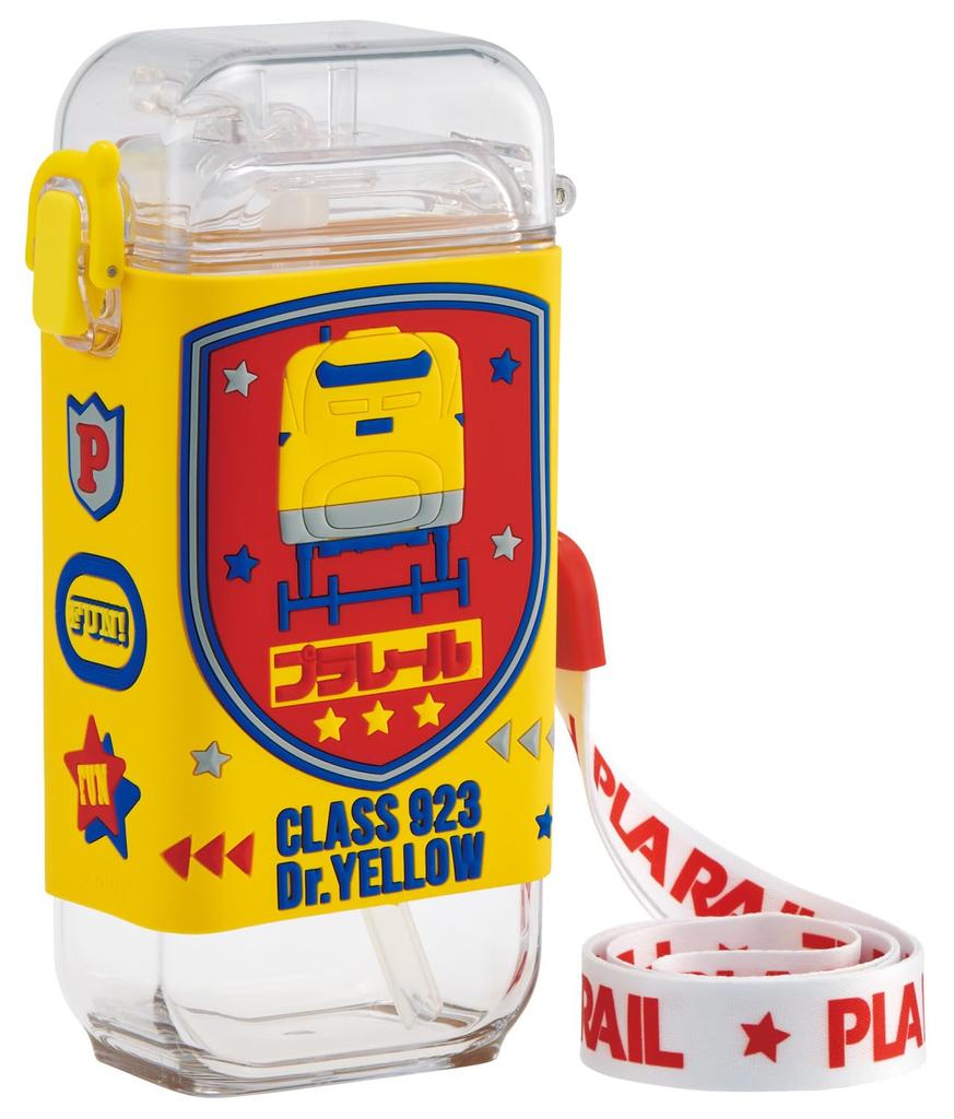 Skater Square Straw Bottle Water Bottle M 450ml One-Push Opening with Cover and Shoulder Strap Plarail Doctor Yellow Boys PSQ5ST-A