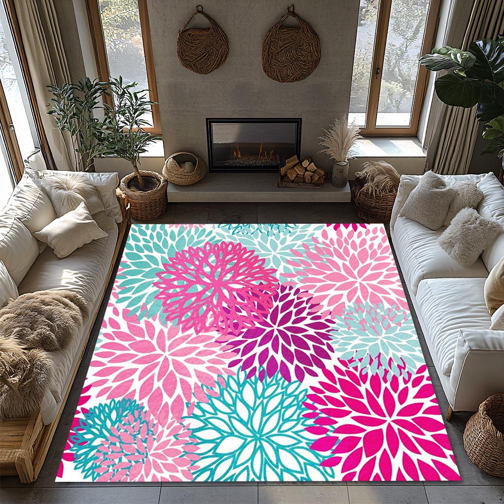 Floral Area Rug Washable Non Slip Indoor Outdoor Carpet Home Decor Living Room Bedroom Floor Mat Washable Rugs