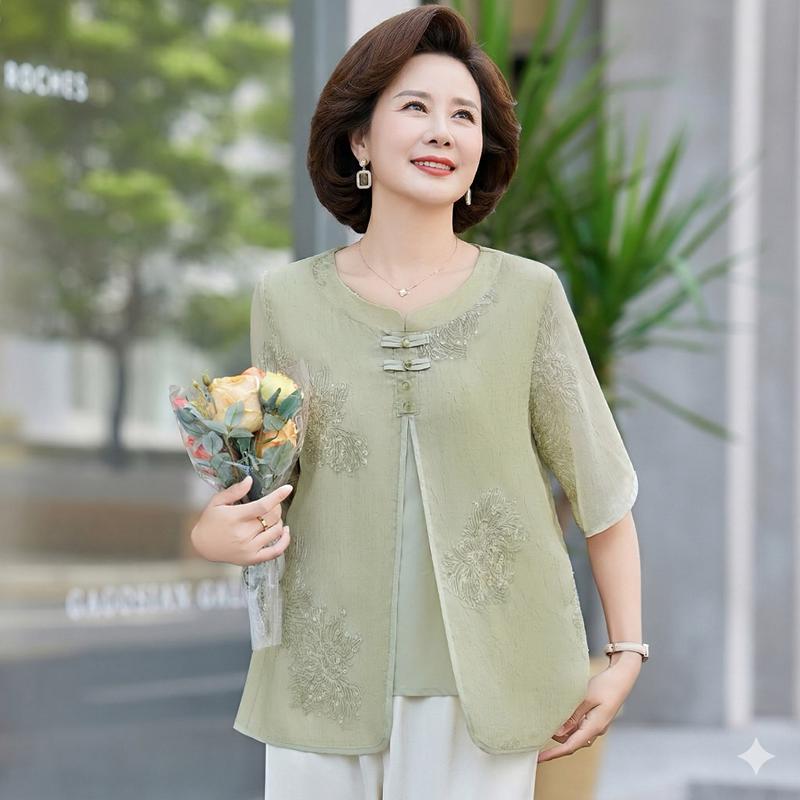 AEMAPE Elegant Short Sleeve Blouse & Wide-Leg Pants Set XL