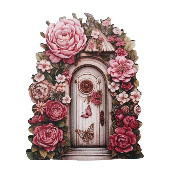 Wooden Fairy Garden Elf Door Decoration Outdoor Miniature Elf Door Ornament Fairytale World Tiny House Door Figurine Statue Sculpture