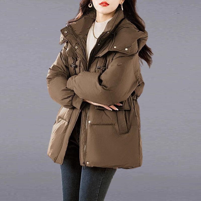 

Женская зимняя новая модная куртка средней длины с маленьким капюшоном, утолщенная, на пуху S