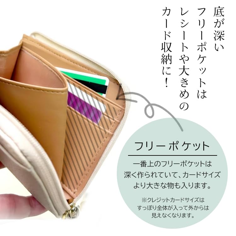 QUERE Mini Slim Wallet, Thinnest Mini Wallet for Women, L-Shaped Zipper, Genuine Leather, Slim, Compact, Lightweight (Ivory)