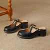 Krazing Pot Cow Skin Round Toe Size 42 Thick Round Med Heels Slip on Platform Mules Gladiator Autumn Pumps