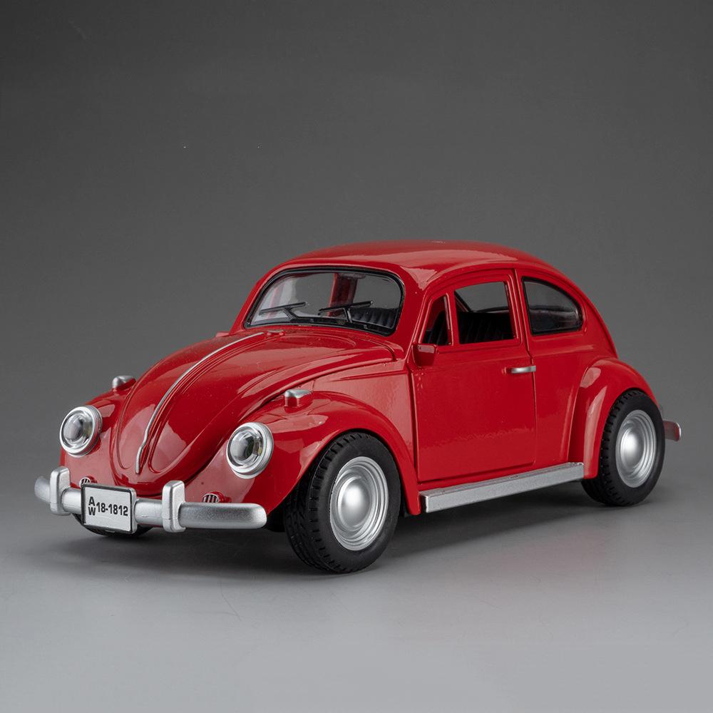 1:18 Mini Beetle 1955 Model Toy Cars Alloy Diecast Pull Back 4 Doors Opened Sound Light Simulation Vehicle Toys for Kids Gifts