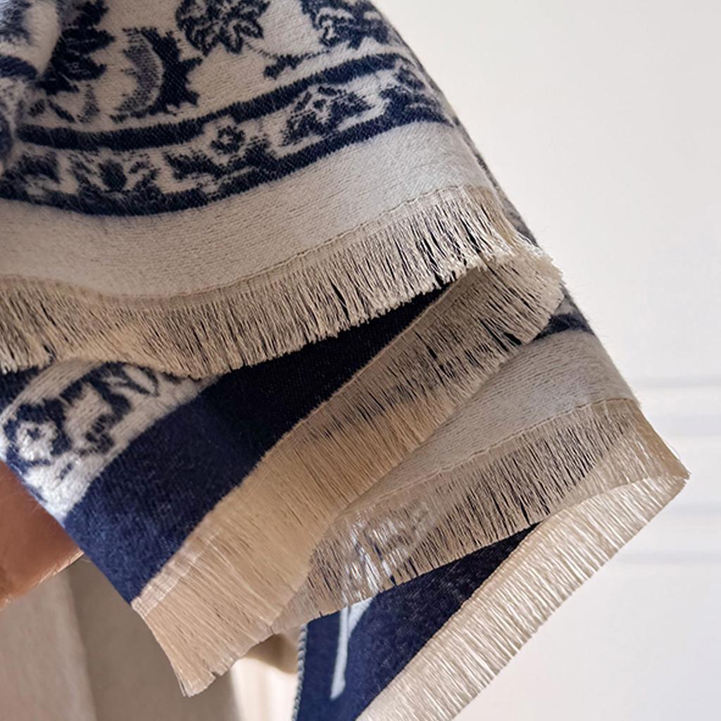 Scarf Female Winter Fringed Shawl Fairy Wind Flower Versatile Cashmere Thickened Warm and Cold Scarf Dual-purpose