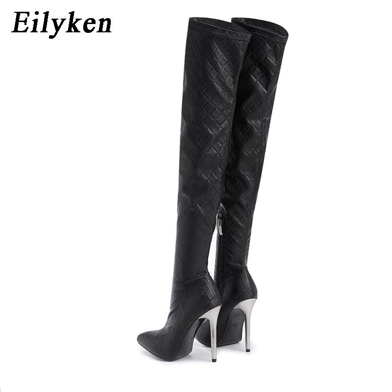 Fashion Eilyken Sexy Nightclub Party Stripper Over The Knee Boots Women Stiletto Heels Fashion Pointed Toe Zip Thigh High Female Shoes