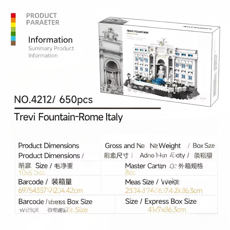 High-Quality 650Pcs High-Quality Roman High-Quality Trevi High-Quality Fountain Construction Set High-Quality Building Kit-World High-Quality