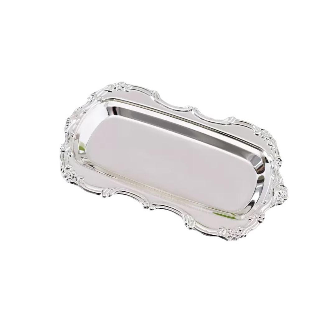 Gold Silver Metal Serving Plate Embossed Design Dessert Cake Dish Round Food Tray Jewelry Storage