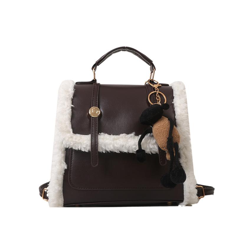 Retro College Style Backpack for Women's New Style Trendy Korean Plush Bag Versatile Multi-functional Handbag