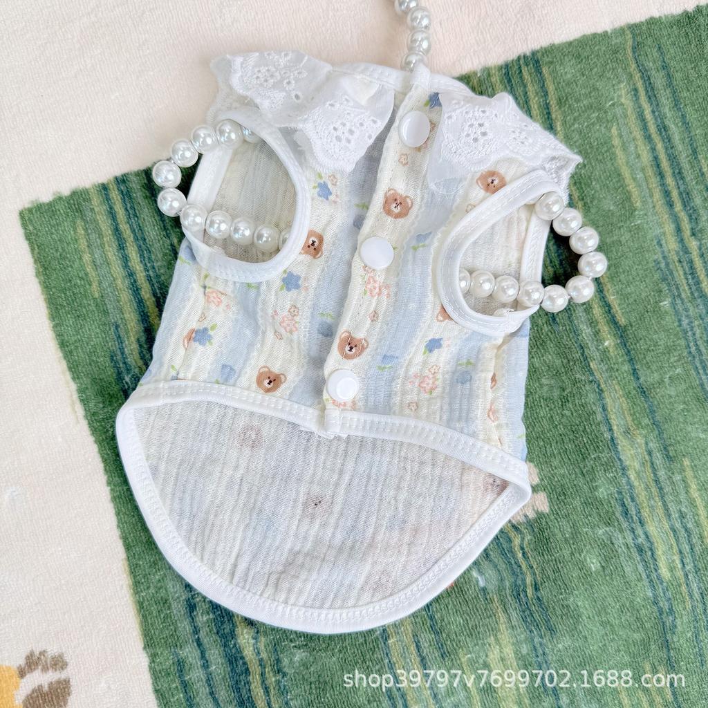 Pet clothes lace cotton vest spring and summer ins Japanese and Korean cats than bears clothes cat and dog clothes