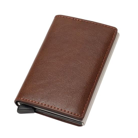 Faux Leather Wallet Men Women RFID Blocking Tri-fold Wallet Minimalist Slim Front Pocket Anti-Theft Credit Card Holder