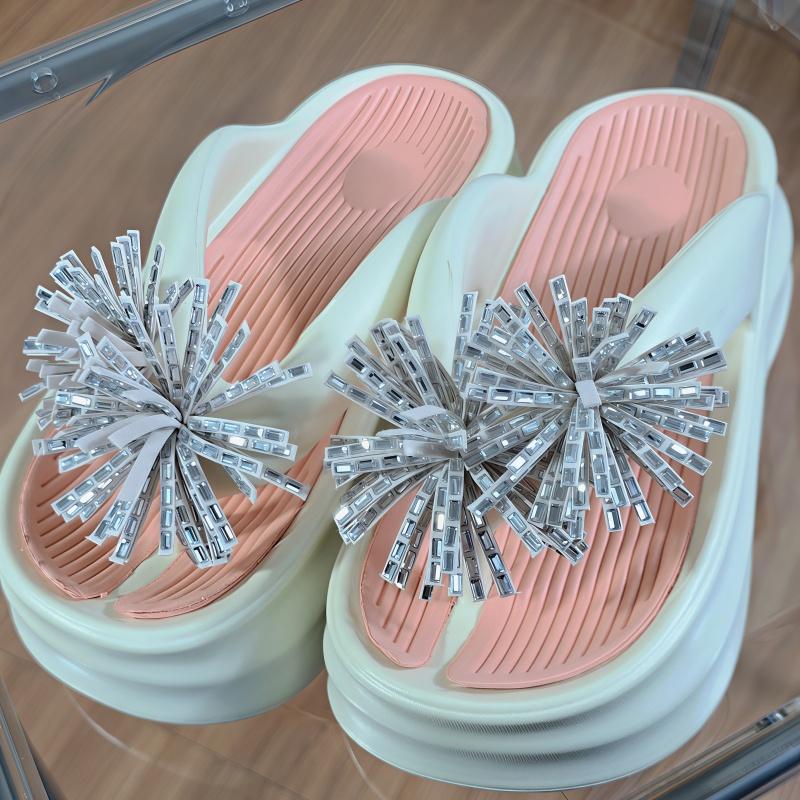 

Platform Cool Slippers Women s Summer Wear 2026 New Heightened Platform Bow High-end Rhinestone Slippers 36 розовый