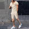 Conjunto Casual de Pantalones Cortos de Manga Corta para Hombre con Bloques de Color Waffle