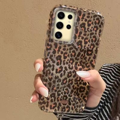 Koreaanse Amber Goud Luipaardprint Telefoonhoesje voor Dames Meisjes voor Samsung Galaxy S25 S24 S23 S22 S21 S20 FE Plus Ultra Siliconen Cover