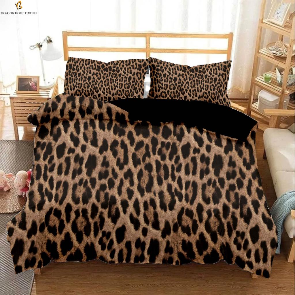 3-teiliges Set mit Daunen-Bettbezug, Tierfell-Textur, Zebra- und Leoparden-Motiv, 3D-gedruckt, Bettbezug für Kinder, Jungen und Mädchen, weiche Bettdecke