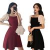 Design Sense Waist Skinny Dress Women's Summer French Hepburn Style Fashion A-shaped Dress High-end Medium and Long Dress