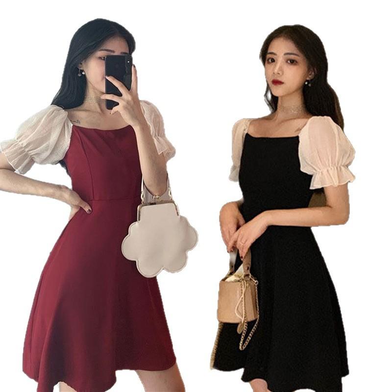 Design Sense Waist Skinny Dress Women's Summer French Hepburn Style Fashion A-shaped Dress High-end Medium and Long Dress
