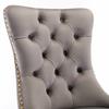 A&A Furniture, Colección Nikki Silla de Comedor Terciopelo Madera Maciza Acolchada con Patas Doradas Chapadas, Ribete de Tachuelas, Juego de 2, Gris y Dorado, DE1601GY