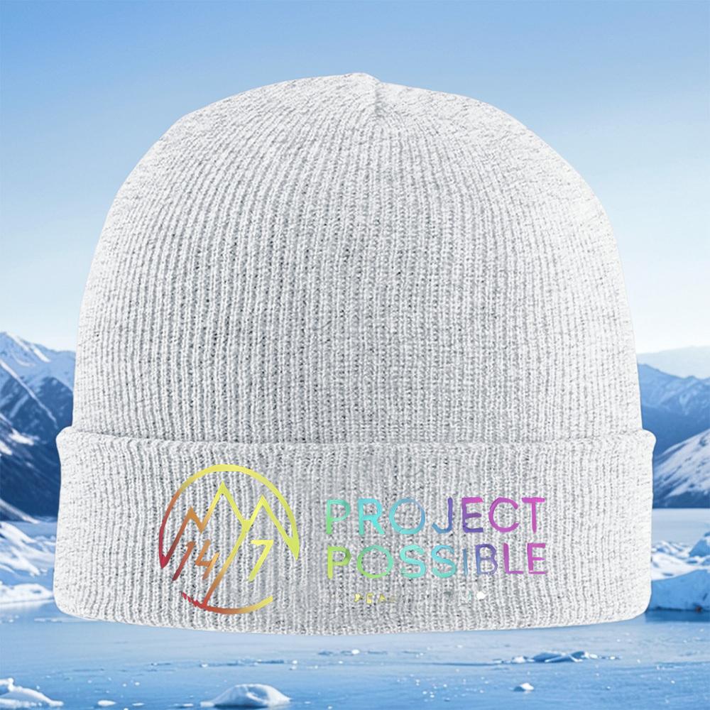 Logo s horským symbolem a text projektu possible Pánská Dámská Unisex Pletená Čepice Čepice Beanie Zimní Termo Teplá Chris