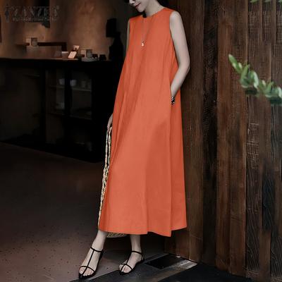 Women Casual Round Neck Summer Loose Sleeveless Tank Dress