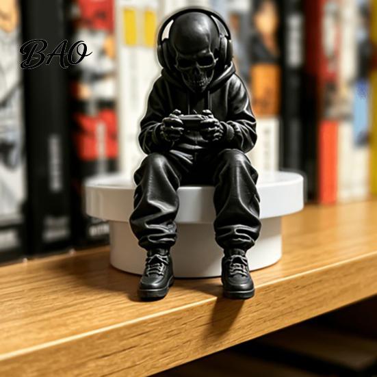 Office Desk Gadgets 3D Printed Skeleton Figurine Gaming Decor, Sitting Statue Game Decor Room Decoration, Computer & Edge Sitter for E-sports