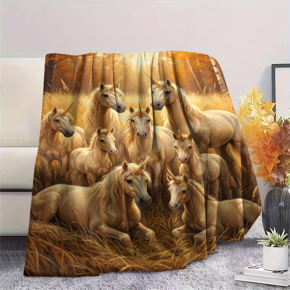 1PC Cute unicorn Print FlAannel Blanket, High quality Comfortable for All Seasons, Home Decor, Warmth and Comfort