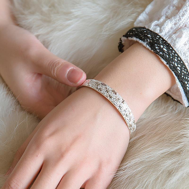 925 Sterling Silber Armreif Armband Für Damen Der Neue Feinschmuck Feine Sterne Retro Armband Schöne Solide Armreifen Geschenk