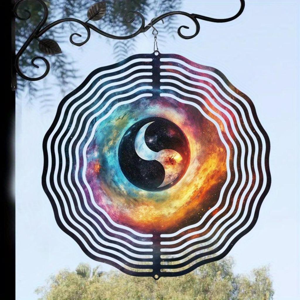 Large Metal Yin Yang Wind Spinner Galaxy Design Outdoor Hanging Decor for Garden Patio Yard No Battery Needed Durable Wind Chime