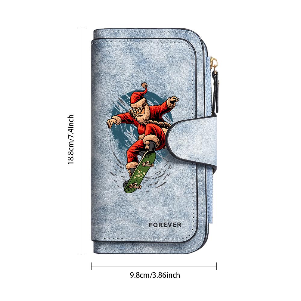 Cool Skate Santa Print Long Wallet Fashion Multipurpose Card Holder Portable Purse