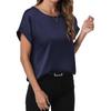 Women's Summer Dressy Casual Short Sleeve Shirts Crewneck Silk Satin Business Office Work Blouse Tops