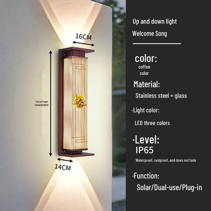 Luxury Chinese Style Solar Waterproof Wall Lamp: Up & Down Outdoor Light for Garden, Balcony, or Villa.