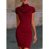 2026 Elegant Cowl Neck Bodycon Mini Dress for Women, Short Sleeve High Neck Slim Fit Party & Casual Wear