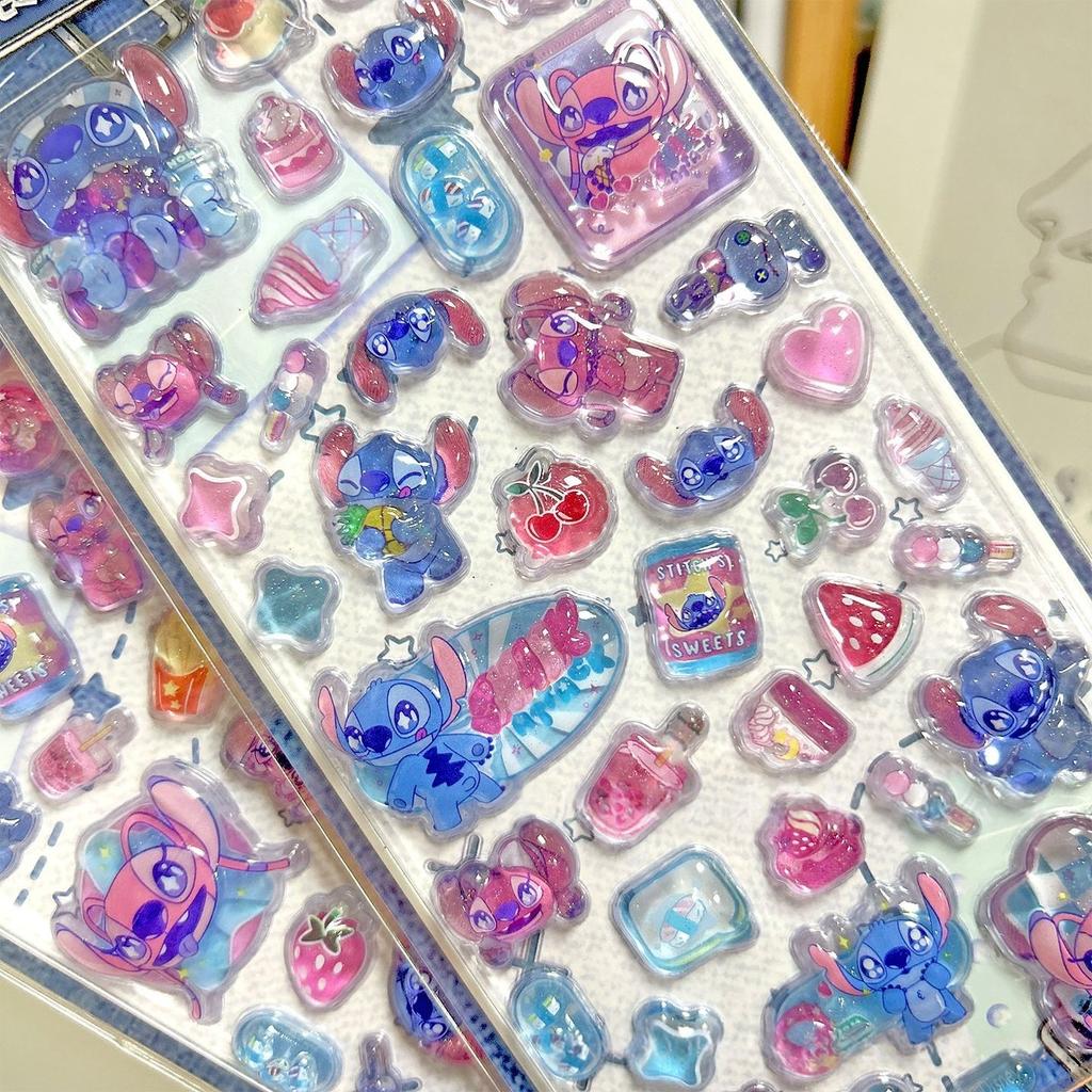 Cute Cartoon Disney Stitch 3D Resin Stickers Anime Themed DIY Scrapbooking Decoration Gifts Collectible Kids Toys Birthday Gift