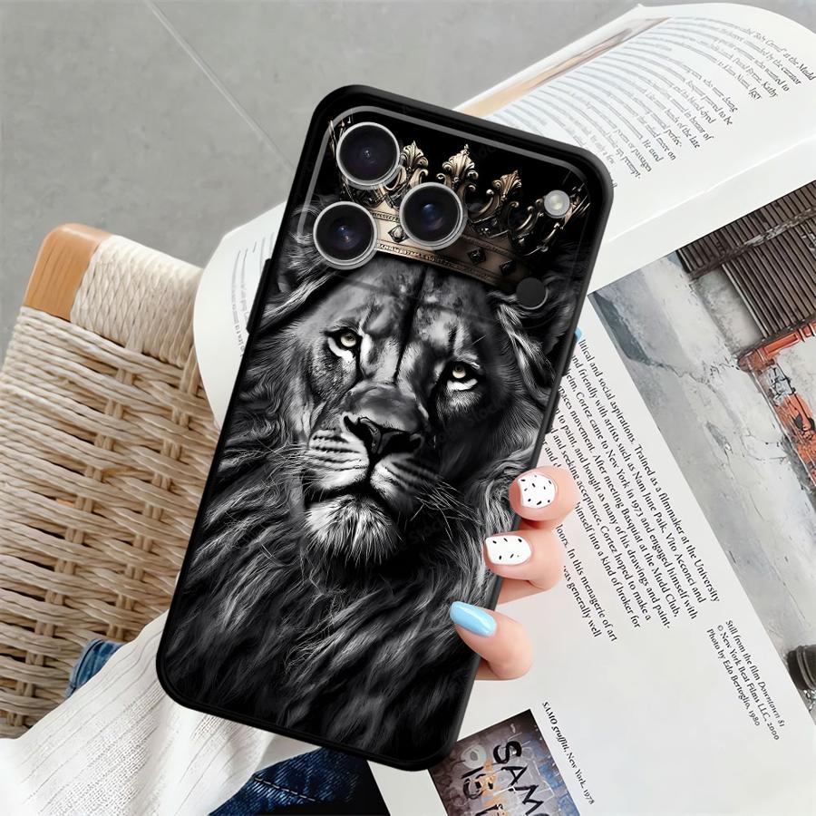 Black Soft Phone Cover Case for iPhone XR 7 8 17Air 15 16 14 Plus XS Max 13 12 11 17 Pro Max Animal Lion Pattern