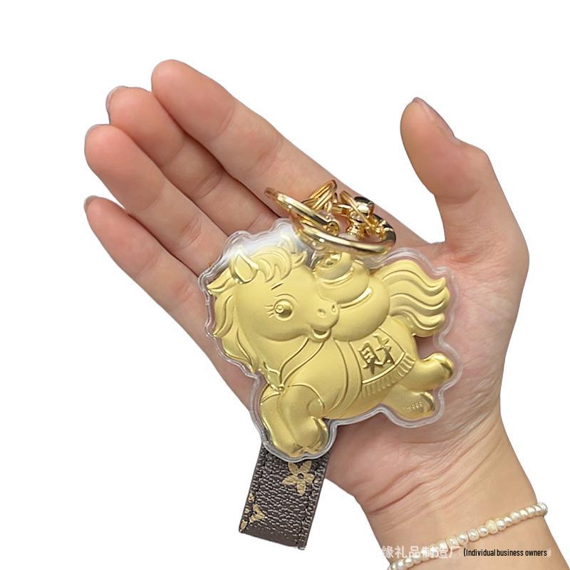 Year of the Horse Gold Leather Keychain & Phone Lanyard – Lucky Charm New Year Gift
