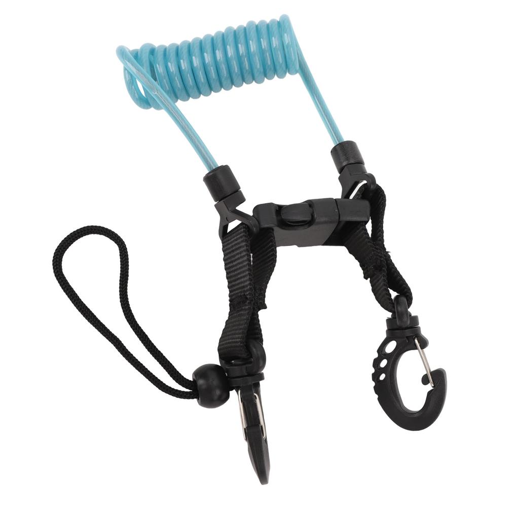 Diving Camera Lanyard Quick Release Buckle Stainless Steel Wire Spring Coiled Camera Lanyard for Light Tool Lake Blue