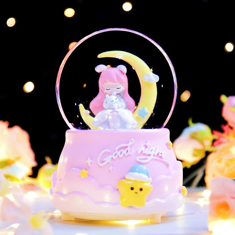Iridescent Castle Snowfall Crystal Ball Music Box for Kids - Dreamy Fairy Tale Carriage.
