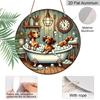 2D Flat 1pc, Bathing Dog Theme Design, Flat Printed Aluminum Metal Signs, Circular Iron Hanging Picture, 8x8 Inch Wall Decoration, Bar, Cafe, Club