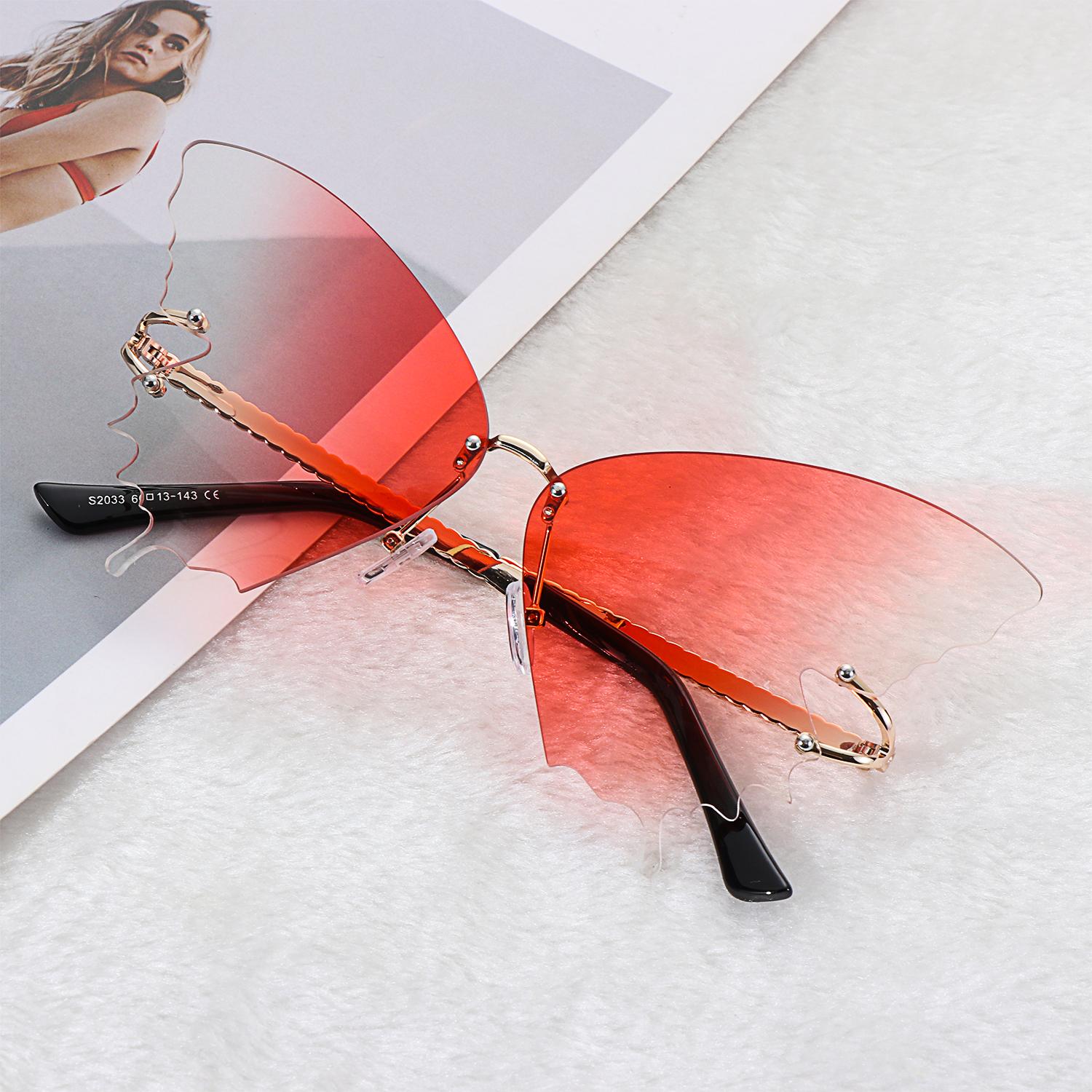 

Women Fashion Metal UV protection Rimless Sunglasses Butterfly Sunglasses Retro Sun Glasses C02