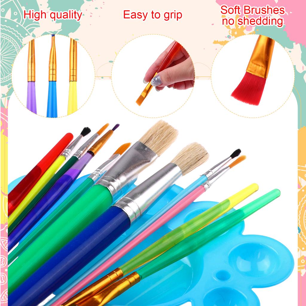 34Pcs Kids Painting Brushes Set Spill-Proof Paint Cups With Lid Paint Brushes Palette Tray Brush Ideal For Watercolour School Pr