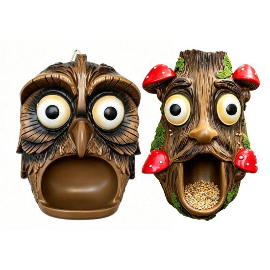 Tree Face Bird Feeder, Funny Tree Face Garden Sculpture, Outdoor Decorative Bird Feeder for Trees Fences Posts Walls