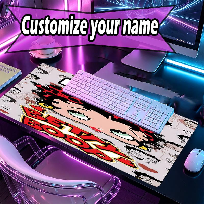 Custom Name Personalized Betty Boop Pattern Mousepad, Laptop PC Desk Mat, Decorative Desk Mat for Home Keyboard Pad Gift