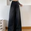 Damen Herbst Schwarz Grau Weitbeinjeans High Waist Locker Lässig Vielseitig Gewaschen Gerades Bein Bodenlang Trendige Hose