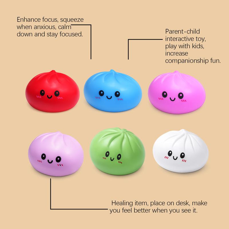 Cute Steamed Bun Squishy Dolls Portable Multi Color Stress Relief Anti-Anxiety Squeeze Toys Office Desktop Decoration Toys Gifts