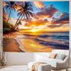 AOHMPT Ocean Sunset Tapestry, Beach Evening Sunset Tapestry, Natural Beach Palm Tree Landscape Poster, Seaside Landscape Wall Hanging for Bedroom,