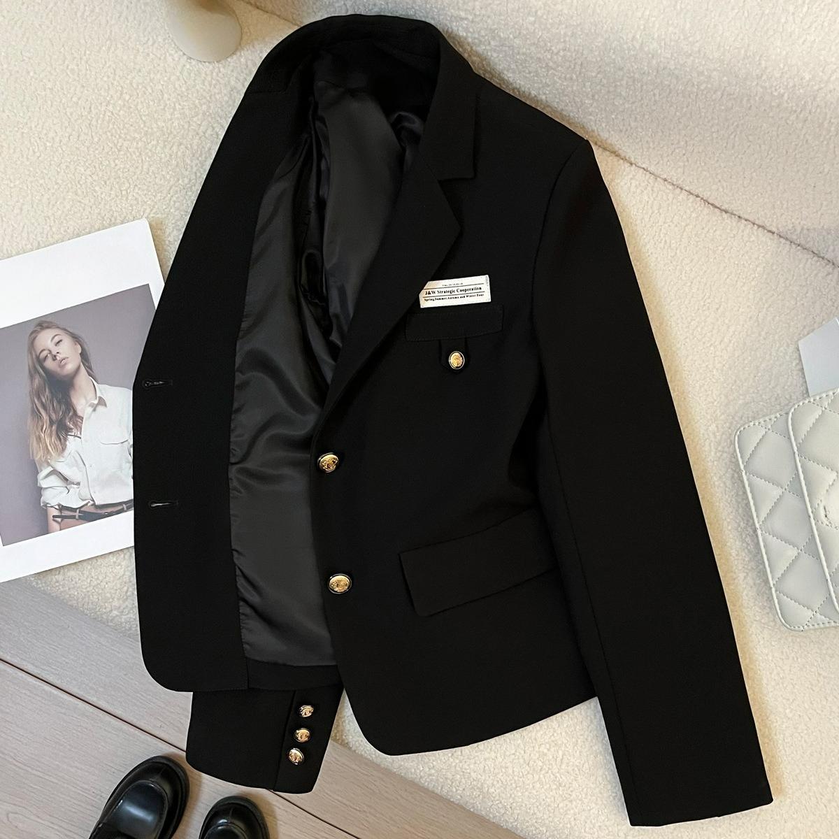 

Spring and Autumn Khaki Short Suit Jacket Women s Small Design Sense College Style Commuter Suit Jacket XS чёрный