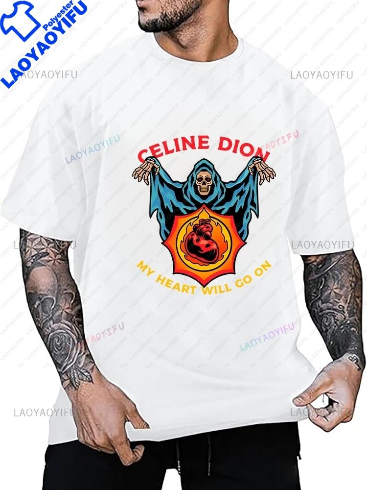 CELINE DION - MY HEART WILL GO ON Trendy Metal Short-Sleeved Shirt for Both Men and Women, Patterned T-Shirt