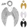 Dark Guardian Angel Wings Costume for Kids, Feathered Wing Dress Up Elastic Strap Cosplay Accessory Fancy Dress, Halloween Party, Performance